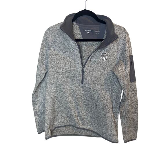 Antigua NFL Women Gray Quarter Zip Pullover Size Large L Collar Elbow Patch - Picture 1 of 7